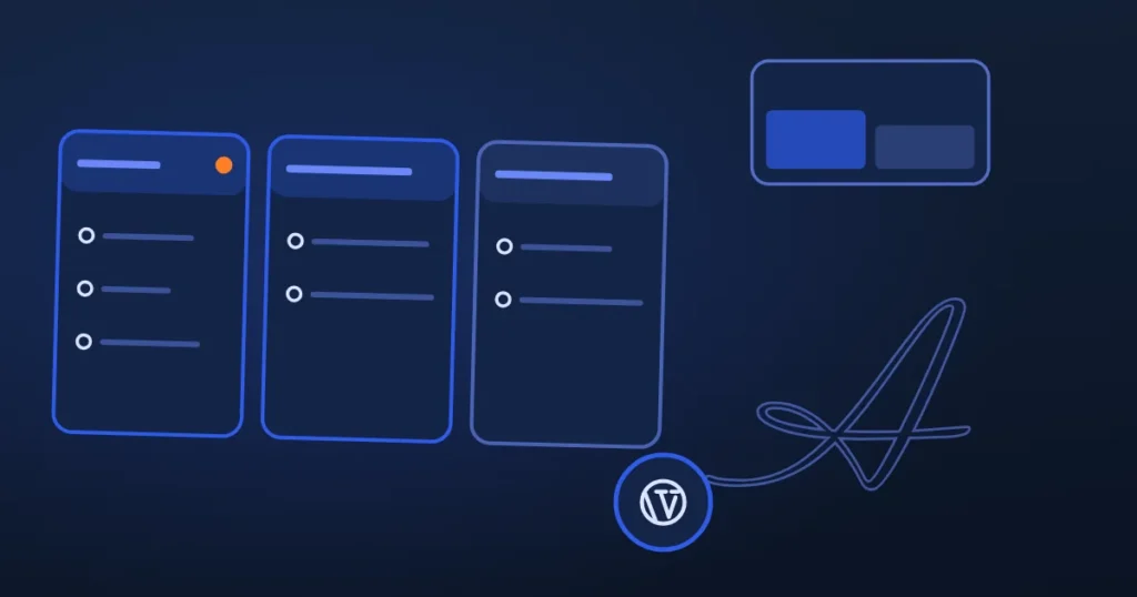 Line drawing of ad panels beside the site's A, in midnight and blue