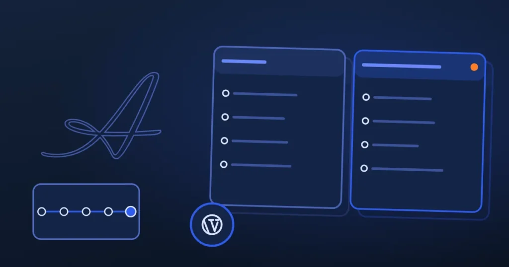 Line drawing of two side-by-side panels beside the site's A, in midnight and blue