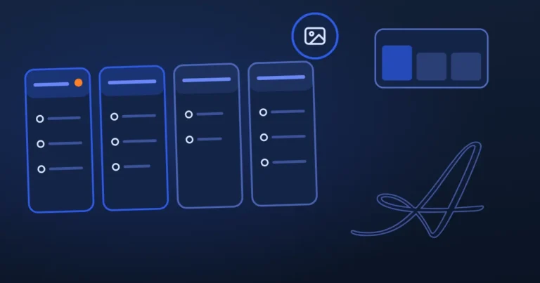 Line drawing of linked nodes beside the site's A, in midnight and blue