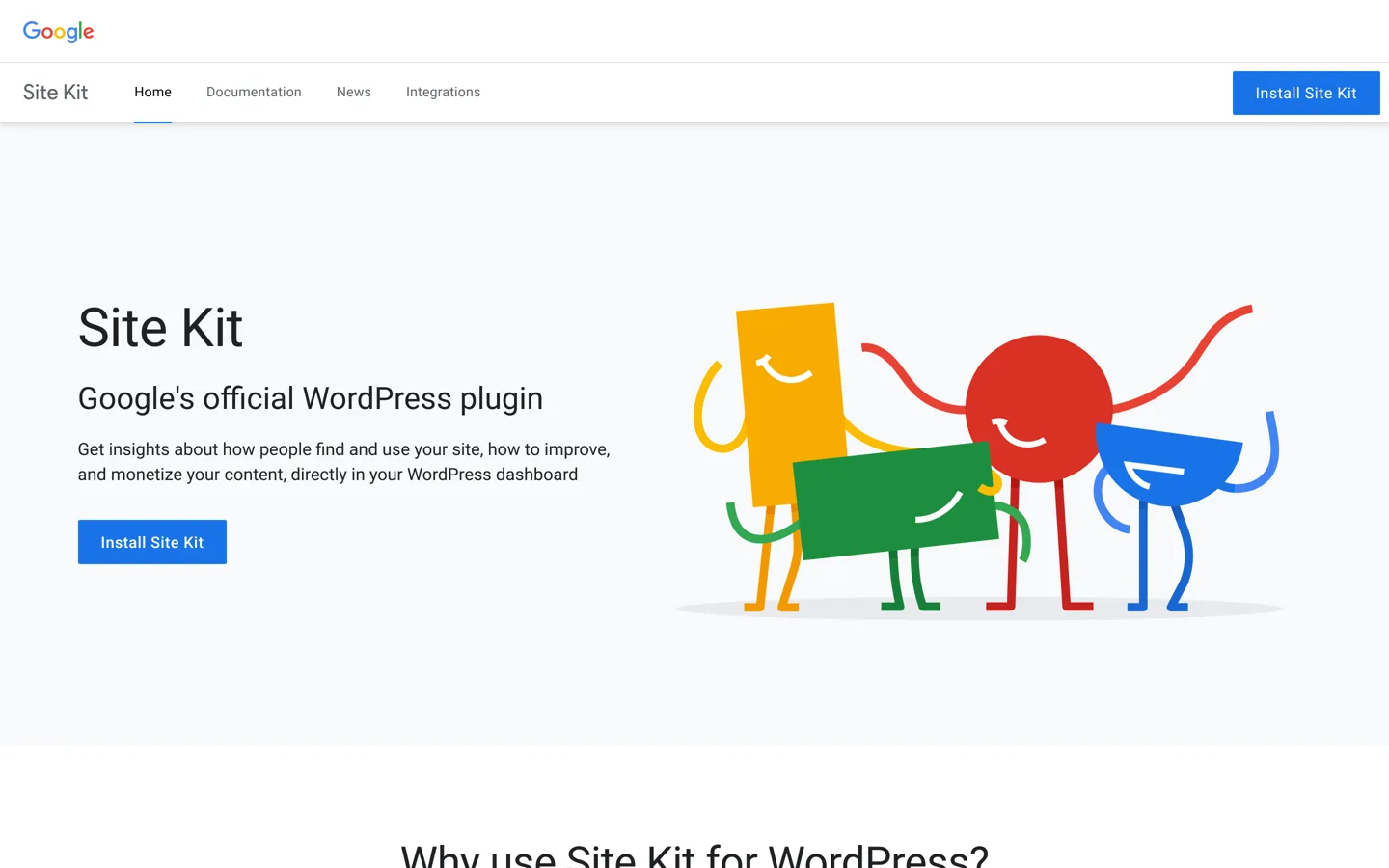 Screenshot of the Site Kit by Google home page.