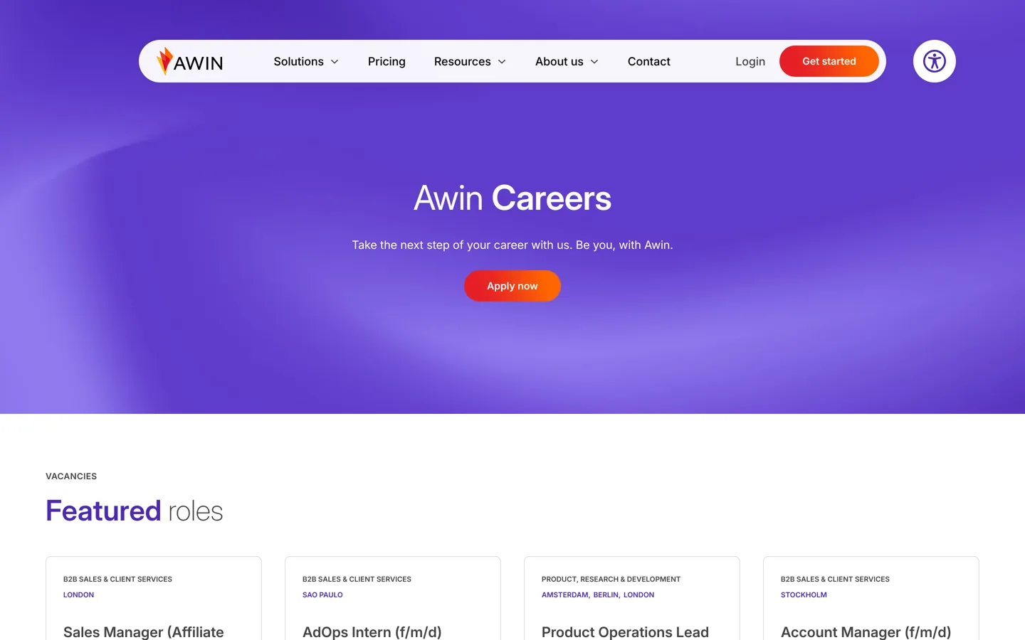 Screenshot of Awin's careers page.