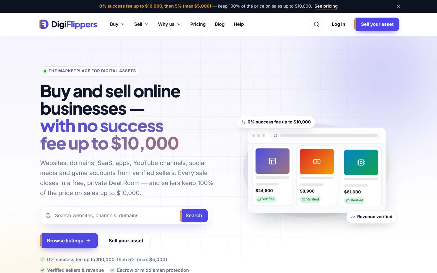 Screenshot of the DigiFlippers marketplace home page.