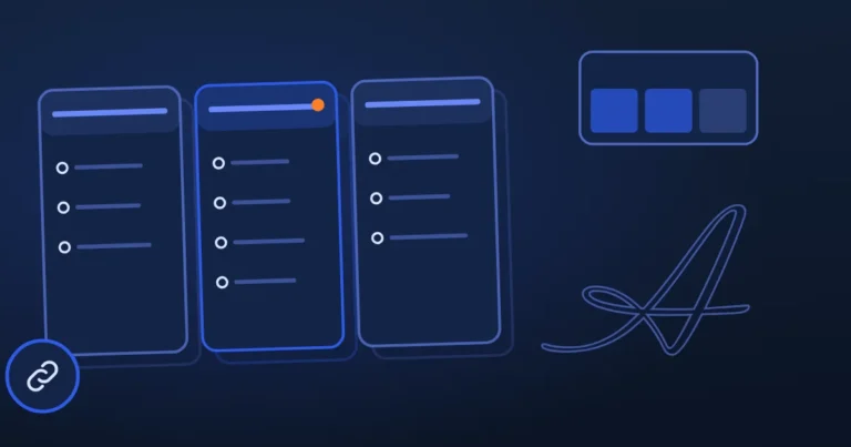 Line drawing of three comparison cards and a magnifying glass over a link, in the site's midnight and blue style
