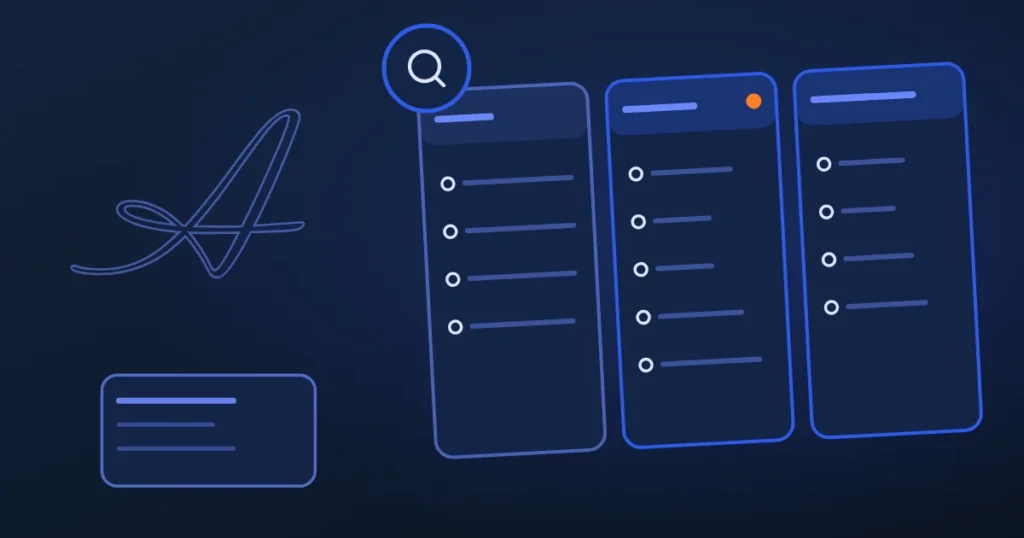 Line drawing of a rising search ranking line beside the site's A, in midnight and blue