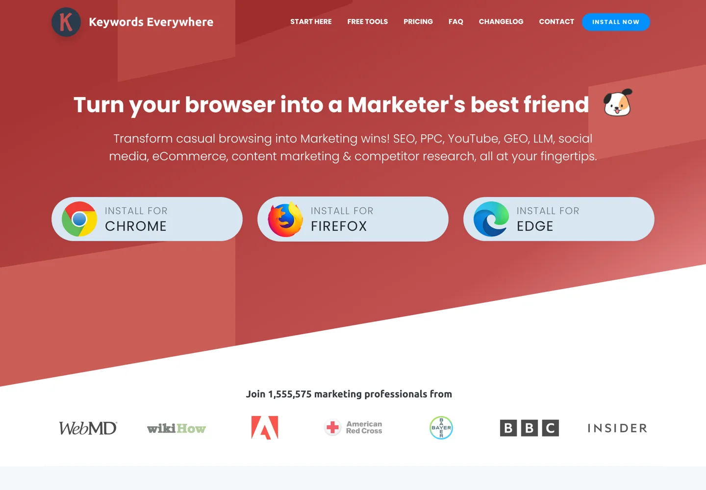 Screenshot of the Keywords Everywhere home page.