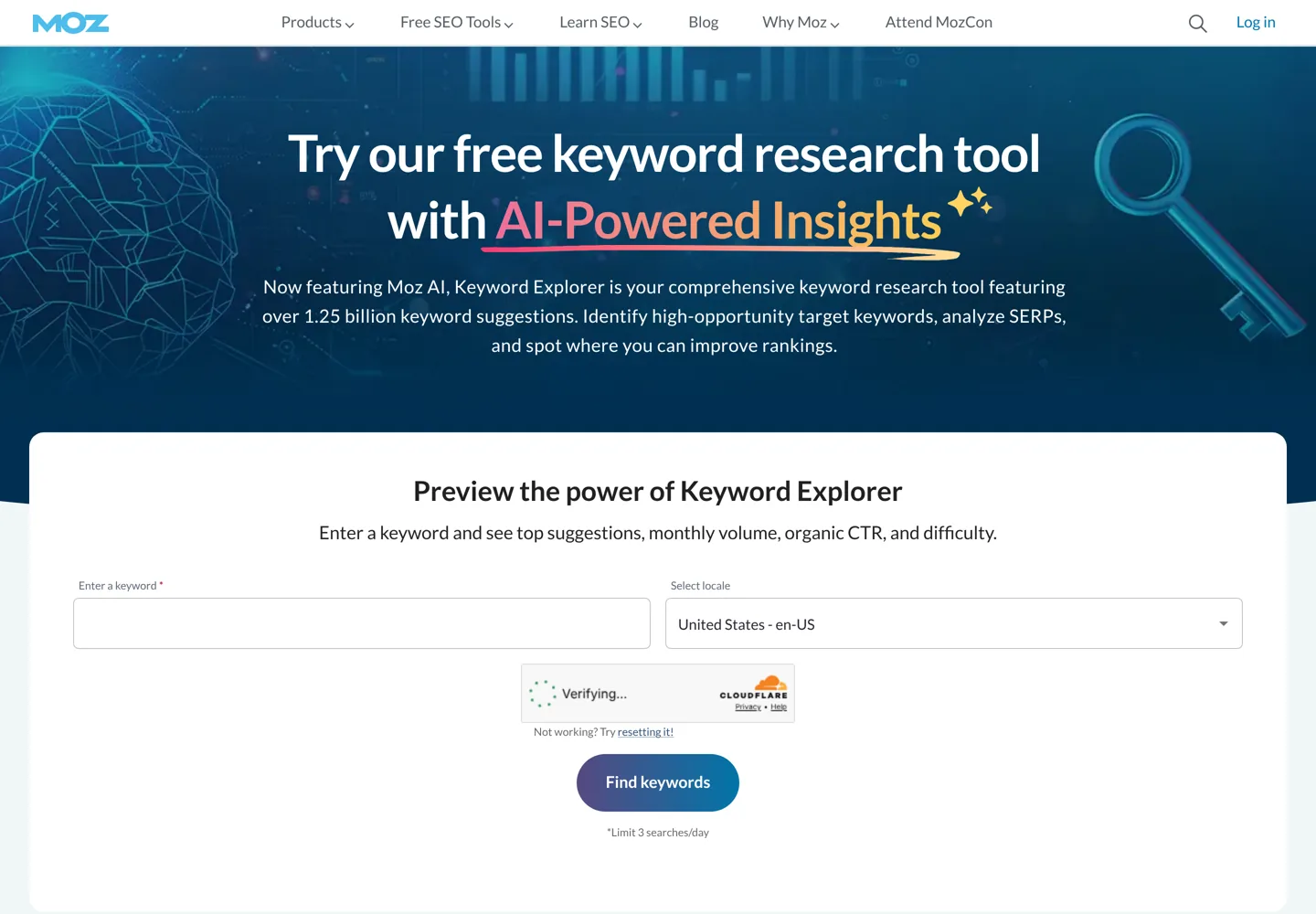 Screenshot of the Moz Keyword Explorer page.