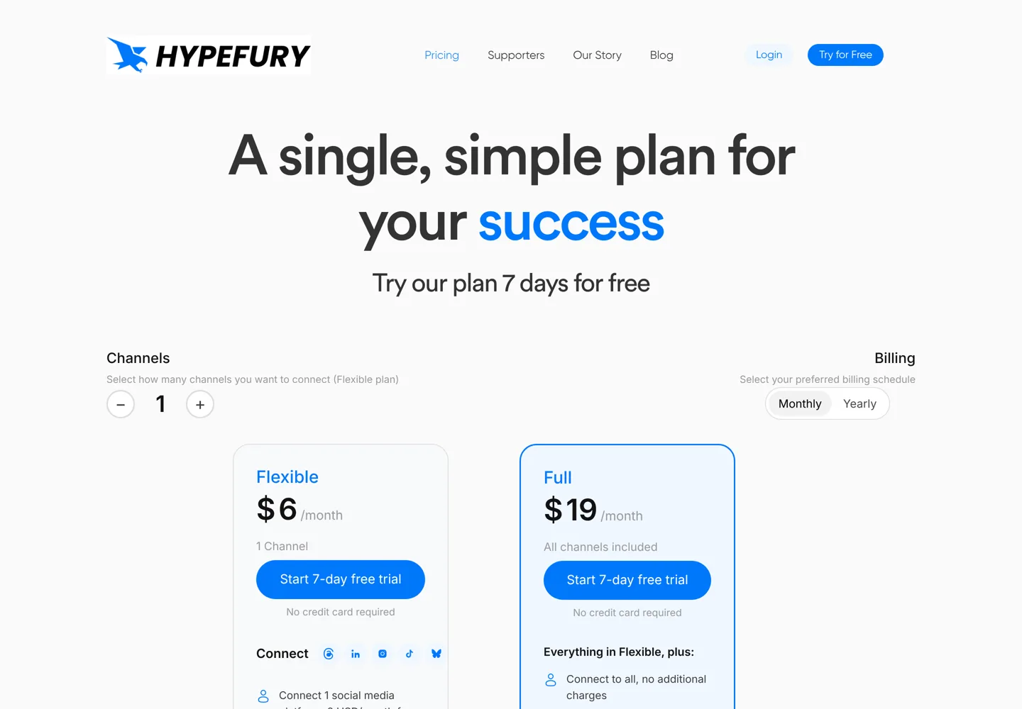 Screenshot of Hypefury's features and pricing page.