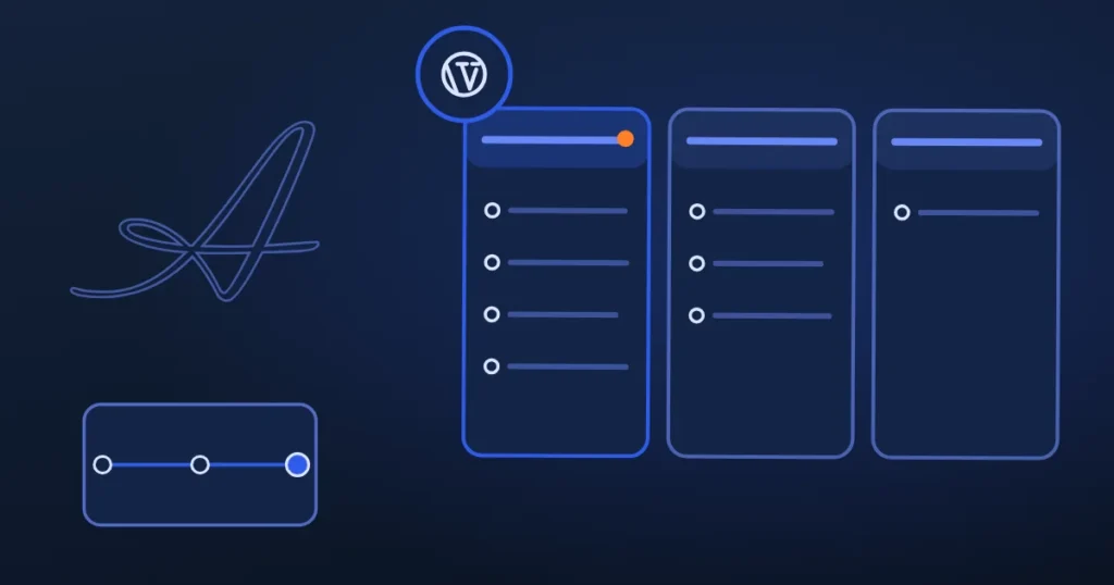 Line drawing of a ranking beside the site's A, in midnight and blue