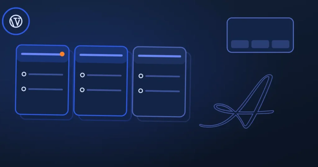 Line drawing of connected arrows beside the site's A, in midnight and blue