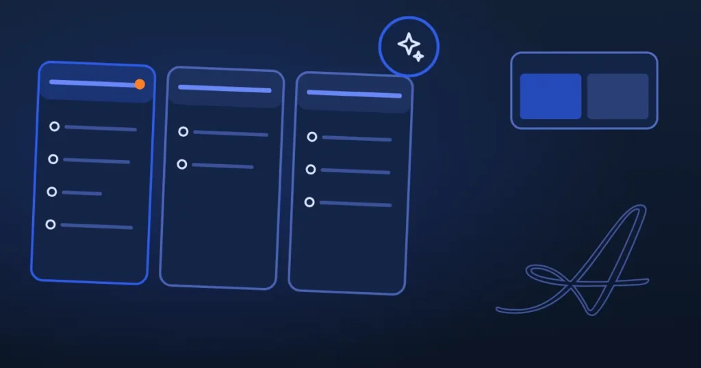 Line drawing of linked nodes beside the site's A, in midnight and blue