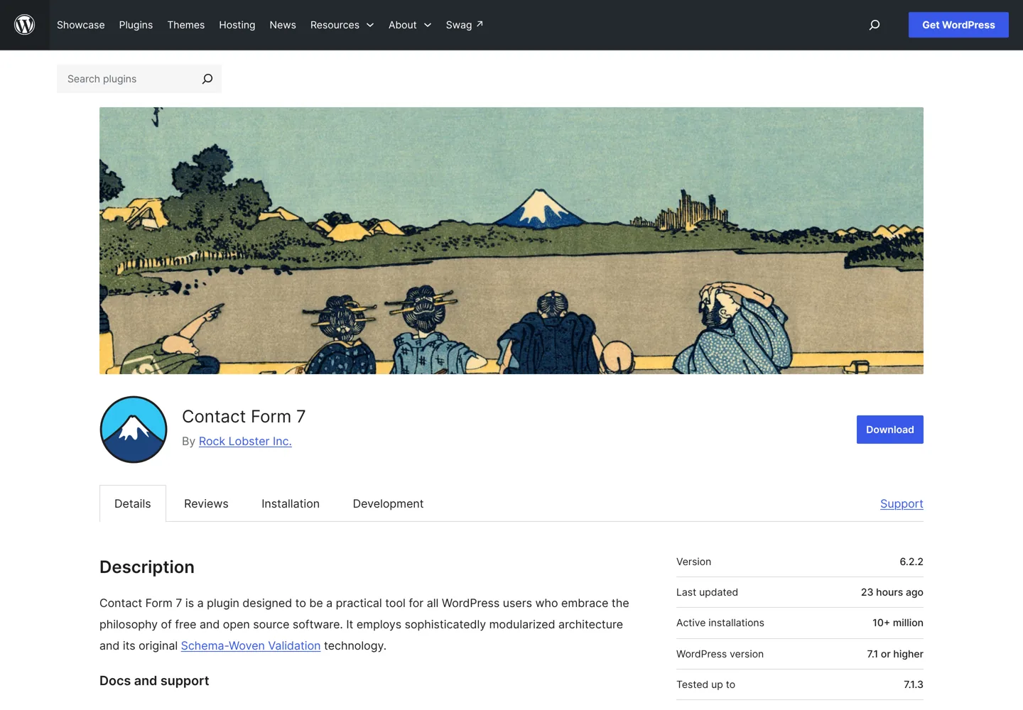 Screenshot of the Contact Form 7 plugin page on WordPress.org.