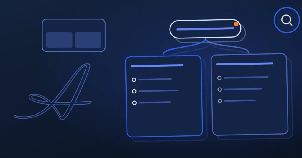Line drawing of circular sync arrows beside the site's A, in midnight and blue