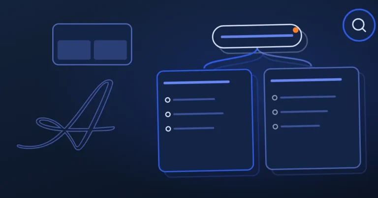 Line drawing of circular sync arrows beside the site's A, in midnight and blue