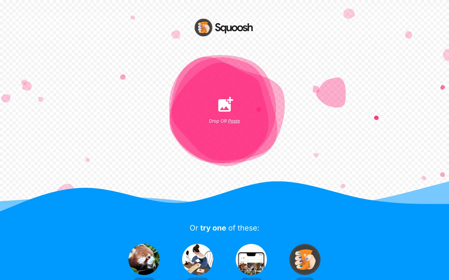 Screenshot of the Squoosh image compressor home screen.