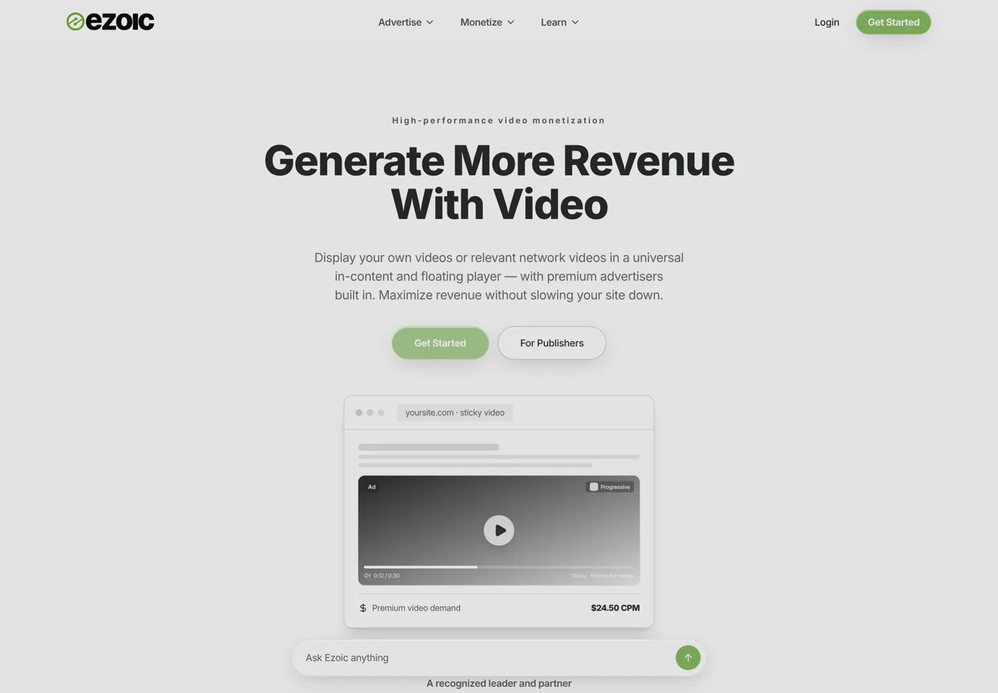 Screenshot of the Ezoic Video page.