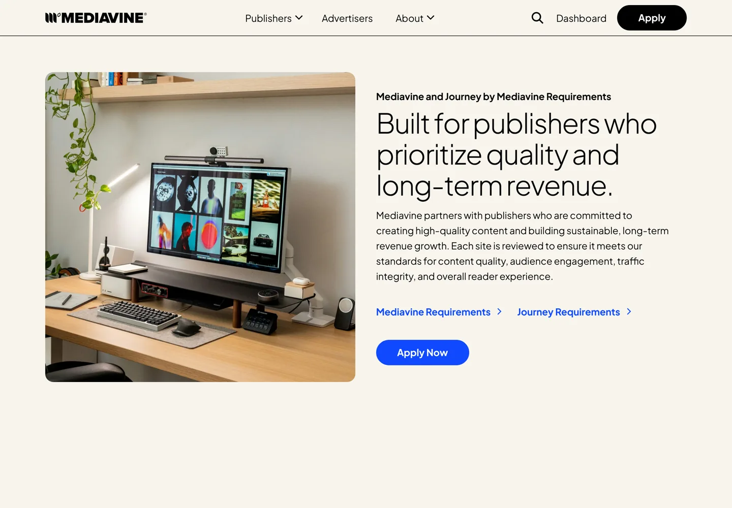Screenshot of Mediavine's requirements page for Mediavine and Journey by Mediavine.