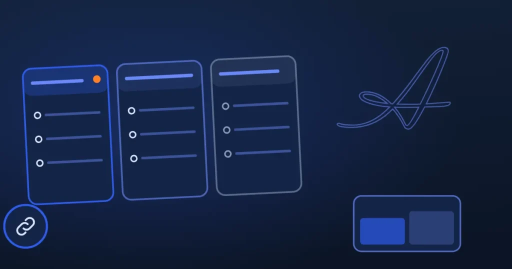 Line drawing of linked chain rings connecting web pages, in the site's midnight and blue style