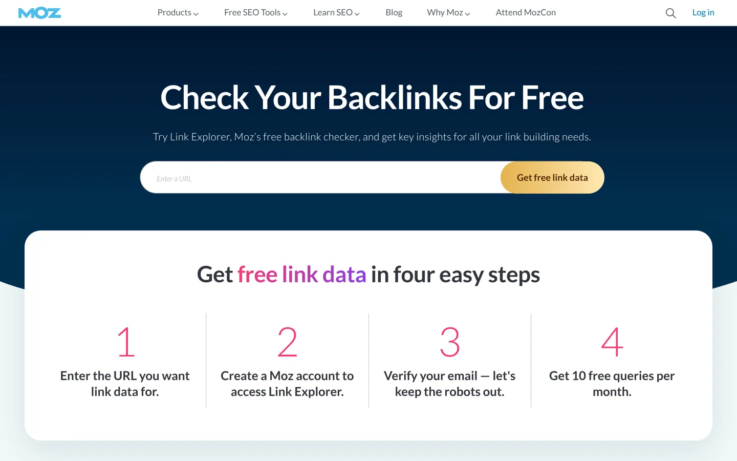 Screenshot of the Moz Link Explorer start page.