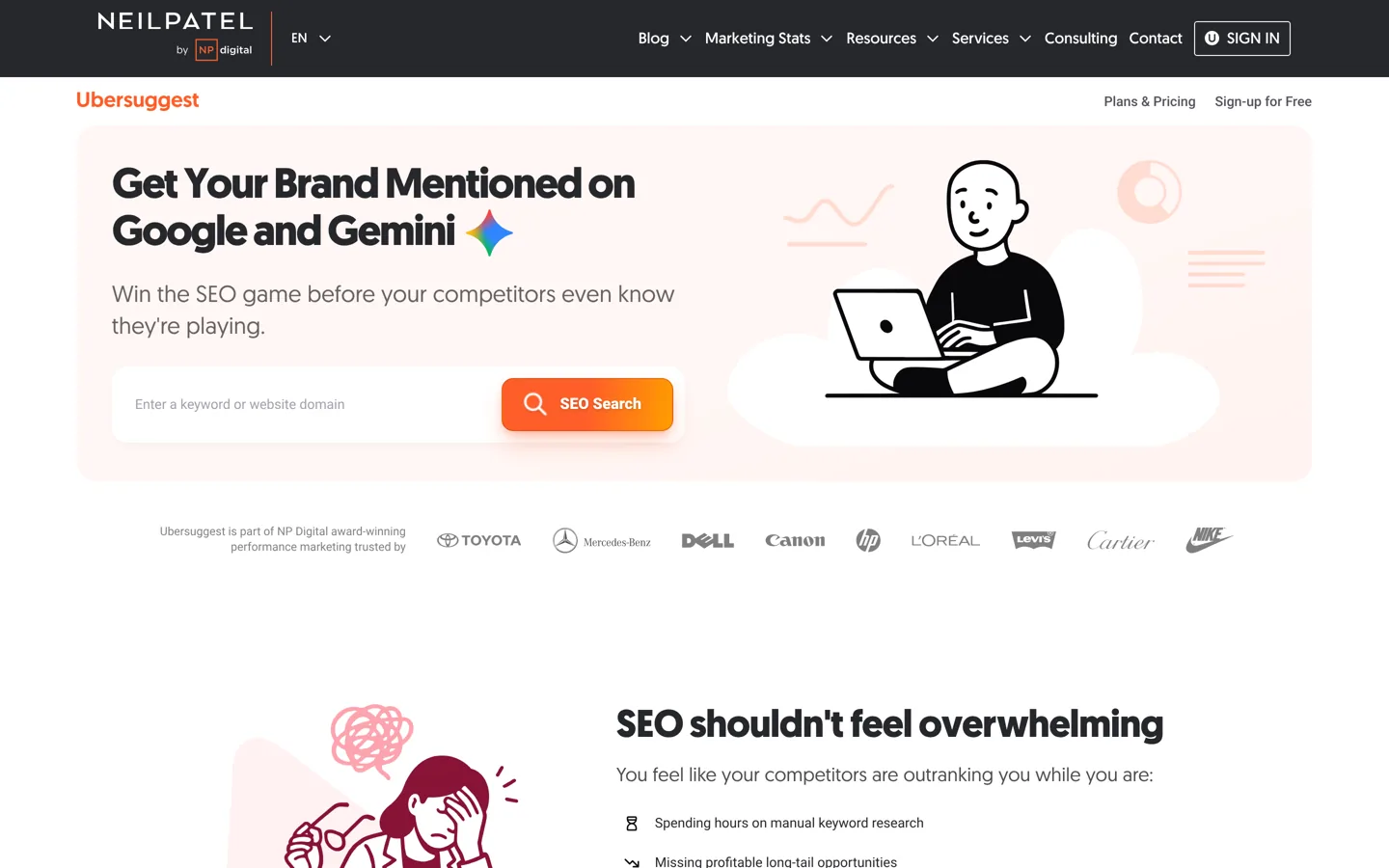 Screenshot of the Ubersuggest start page.