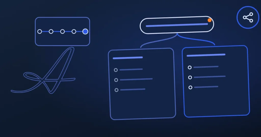 Line drawing of two facing shapes beside the site's A, in midnight and blue
