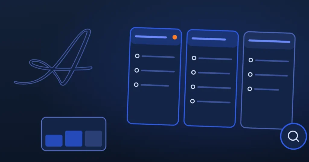 Line drawing of rising ranking bars beside the site's A, in midnight and blue