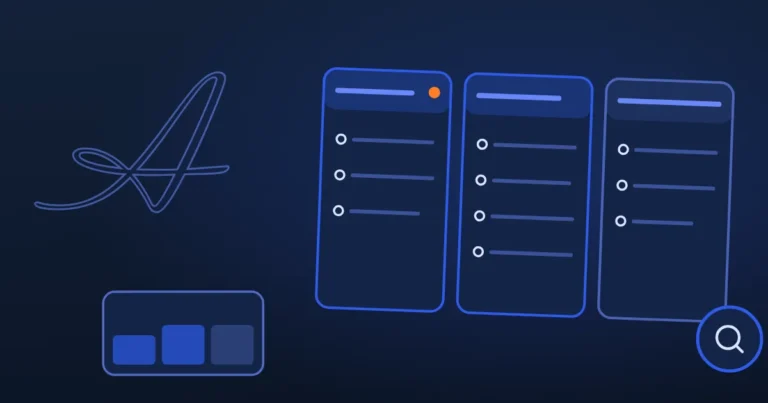 Line drawing of rising ranking bars beside the site's A, in midnight and blue