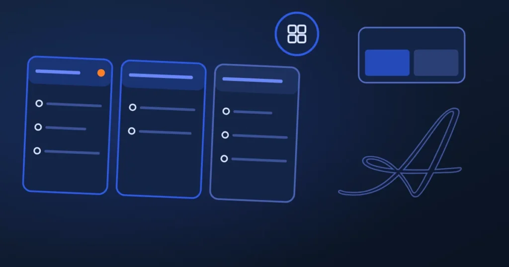 Line drawing of side-by-side comparison panels beside the site's A, in midnight and blue
