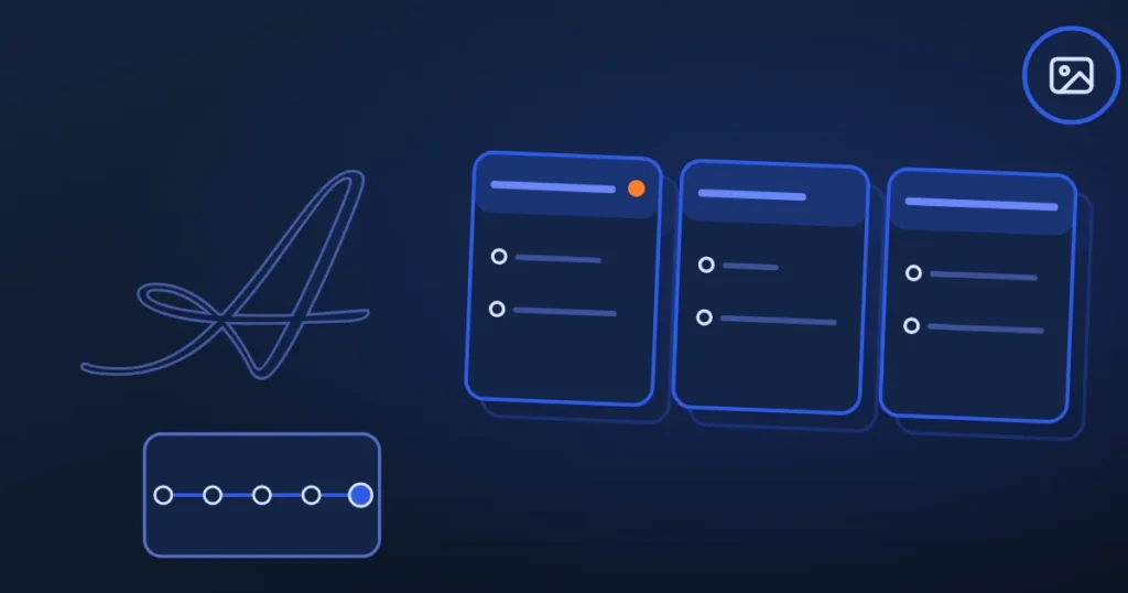 Line drawing of two compared panels beside the site's A, in midnight and blue