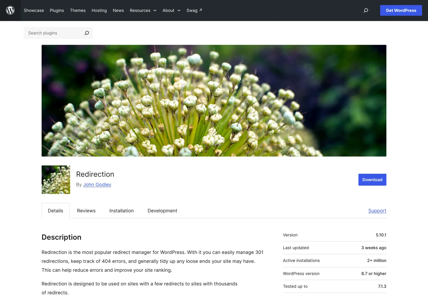 Screenshot of the Redirection plugin page on WordPress.org.