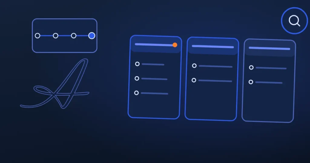 Line drawing of rising ranking bars beside the site's A, in midnight and blue