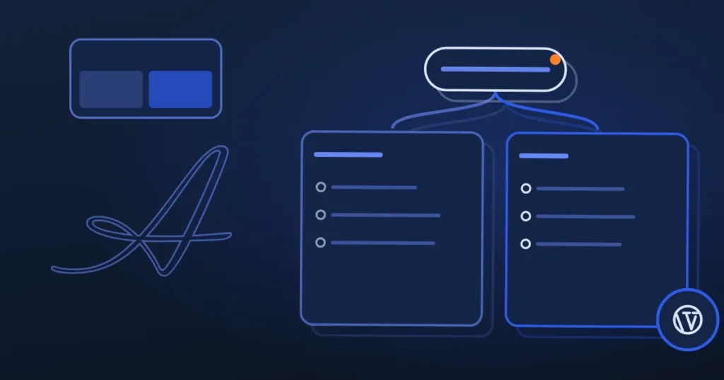 Line drawing of two hosting panels facing each other with a swap symbol, in the site's midnight and blue style