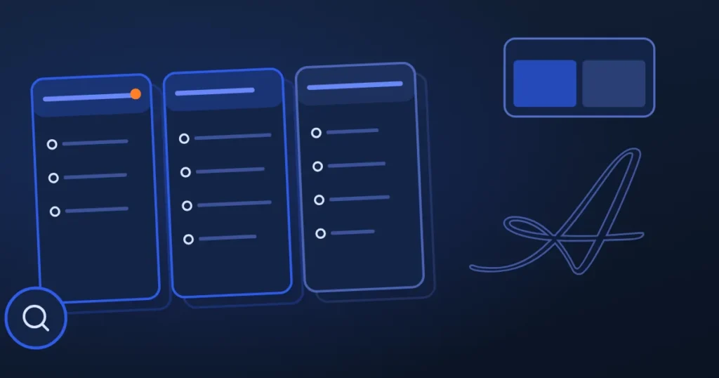 Line drawing of rising ranking bars beside the site's A, in midnight and blue