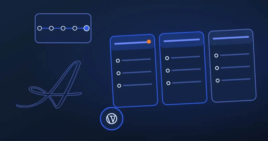 Line drawing of a website form syncing into a sales pipeline board, in the site's midnight and blue style