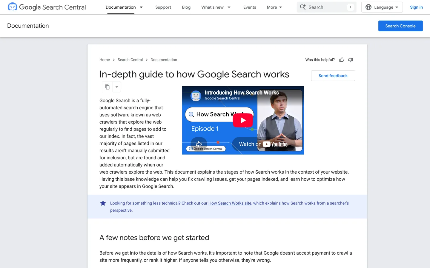 Screenshot of Google's in-depth guide to how Google Search works.