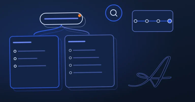 Line drawing of linked nodes beside the site's A, in midnight and blue