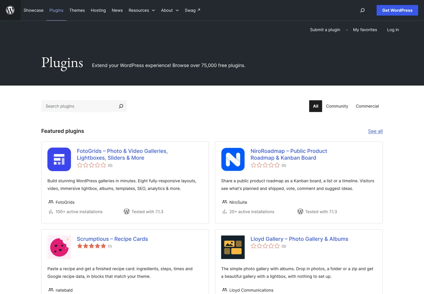 Screenshot of the WordPress.org plugin directory.
