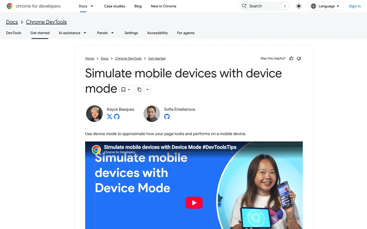 Screenshot of Chrome for Developers documentation on device mode.