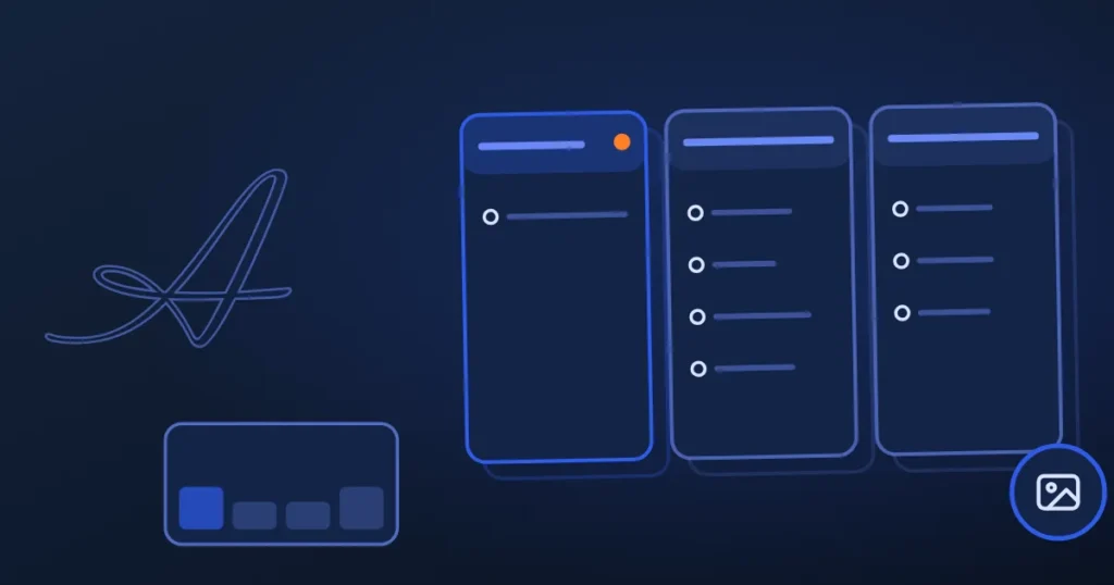 Line drawing of side-by-side comparison panels beside the site's A, in midnight and blue