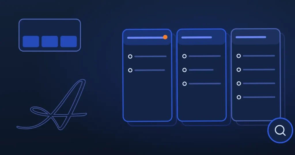 Line drawing of a rising search ranking line beside the site's A, in midnight and blue